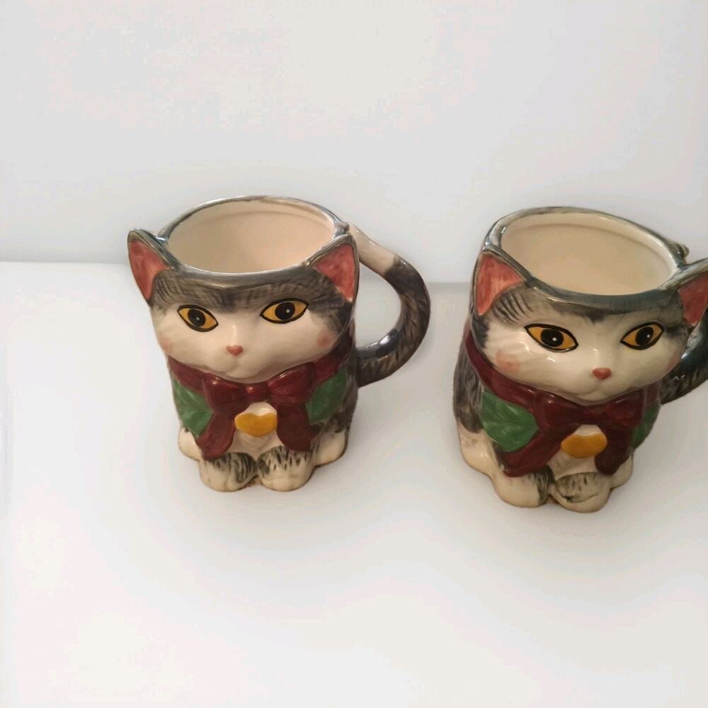 Anthropologie Cat Mugs Set of 2 Gray Cat Coffee Mugs | Animal Mugs